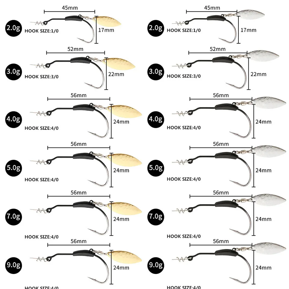 Description Picture 5 of itemWALK FISH Offset Fishing Hooks With Metal Spoon Slice Jig Head 2g-9g Wide Crank Fishhooks For Soft Lure Baits Spinner Hook