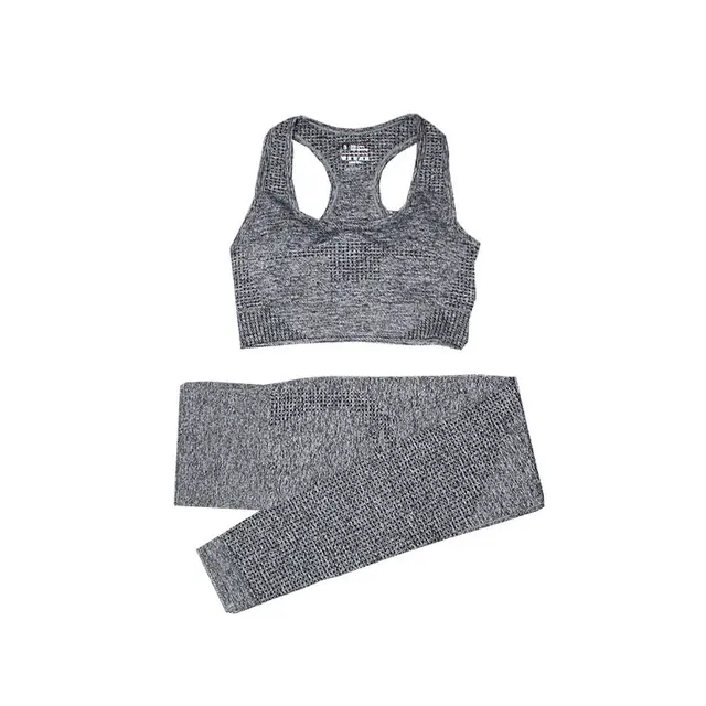 2/3/5PCS Women Sportswear Yoga Set Gym Clothing Tracksuit Long Sleeve Crop Top High Waist Seamless Leggings Fitness Sports Suits Bra pant gray