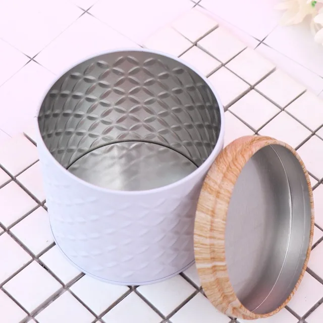 1PC Round Empty Iron Box with Wood Grain Lid Candy Storage Box Diy Candle Making Jar Candle Making Supplies Sealing Wax Diy Pink 4