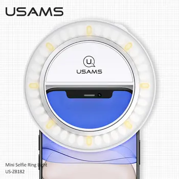 

USAMS USB Charging LED Selfie Ring Light for Iphone Lighting Selfie Photo Camera Fill Light Mobile Phone Clip Lens Light Lamp