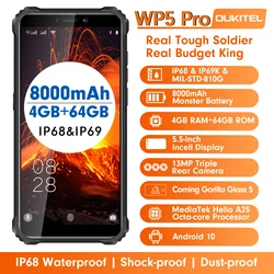 Смартфон OUKITEL WP5 Pro, IP68 водонепроницаемый, 4 Гб 64 ГБ, мобильный телефон, 8000 мАч, Android 10, тройная камера, распознавание лица и отпечатков пальцев, 5...