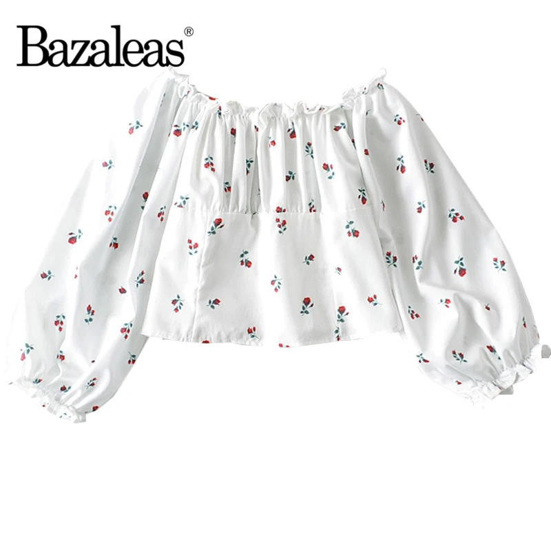 Женская винтажная блузка с квадратным вырезом Bazaleas в стиле ретро цветочным