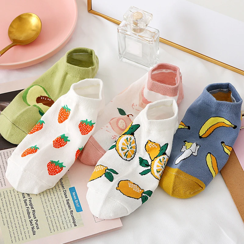 Cute Short Socks Cartoon Fruit Woman Invisible Ankle Socks Funny Female Designer Cotton Girls Banana Lemon Strawberry Kawaii