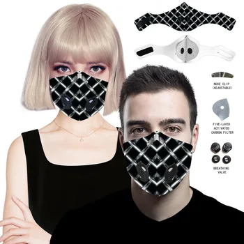 

Black Plaid Fashion Mask Women Outdoor Valves Masks Dust Proof 3D Printing Carbon Filter Mask Accept Photo Custom Mask Adult