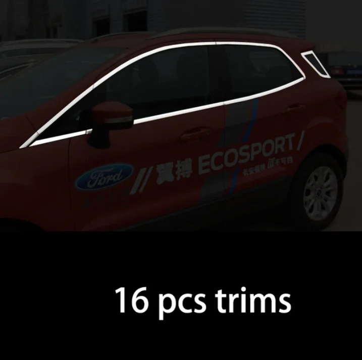 16 pcs trims Нержавеющая сталь окна автомобиля планки для ford ecosport 2013 2nd generation - Цвет: 16 pcs trims