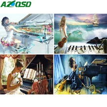 AZQSD Painting By Number Woman Piano Violin Frameless Handpainted Canvas Oil Painting Portrait Wall Decorations Living Room