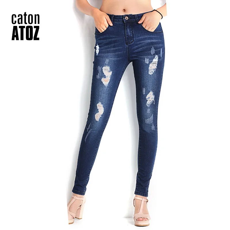 CatonATOZ 2053 женские эластичные хлопковые джинсовые штаны, женские рваные обтягивающие джинсы для женщин - Цвет: as picture