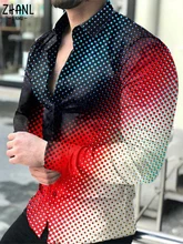 2021 primavera outono homem impresso camisas turn down colarinho abotoado camisa masculina casual gradiente cor polka dot manga longa topos novo