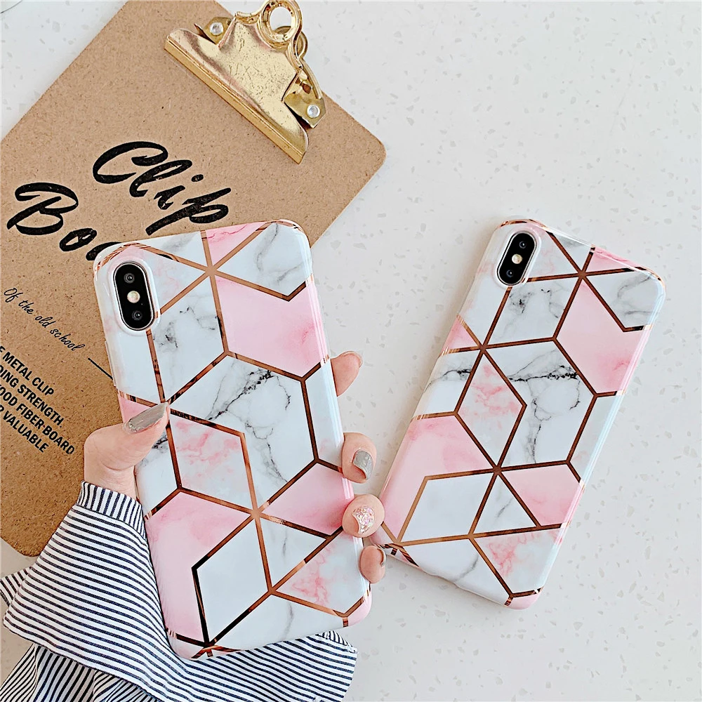 

Electroplated Marble Phone Case for iPhone 6 6S 7 8 Plus X XS Max XR Geometric Gliter Gold Cover for iPhone 11 Pro Max Case