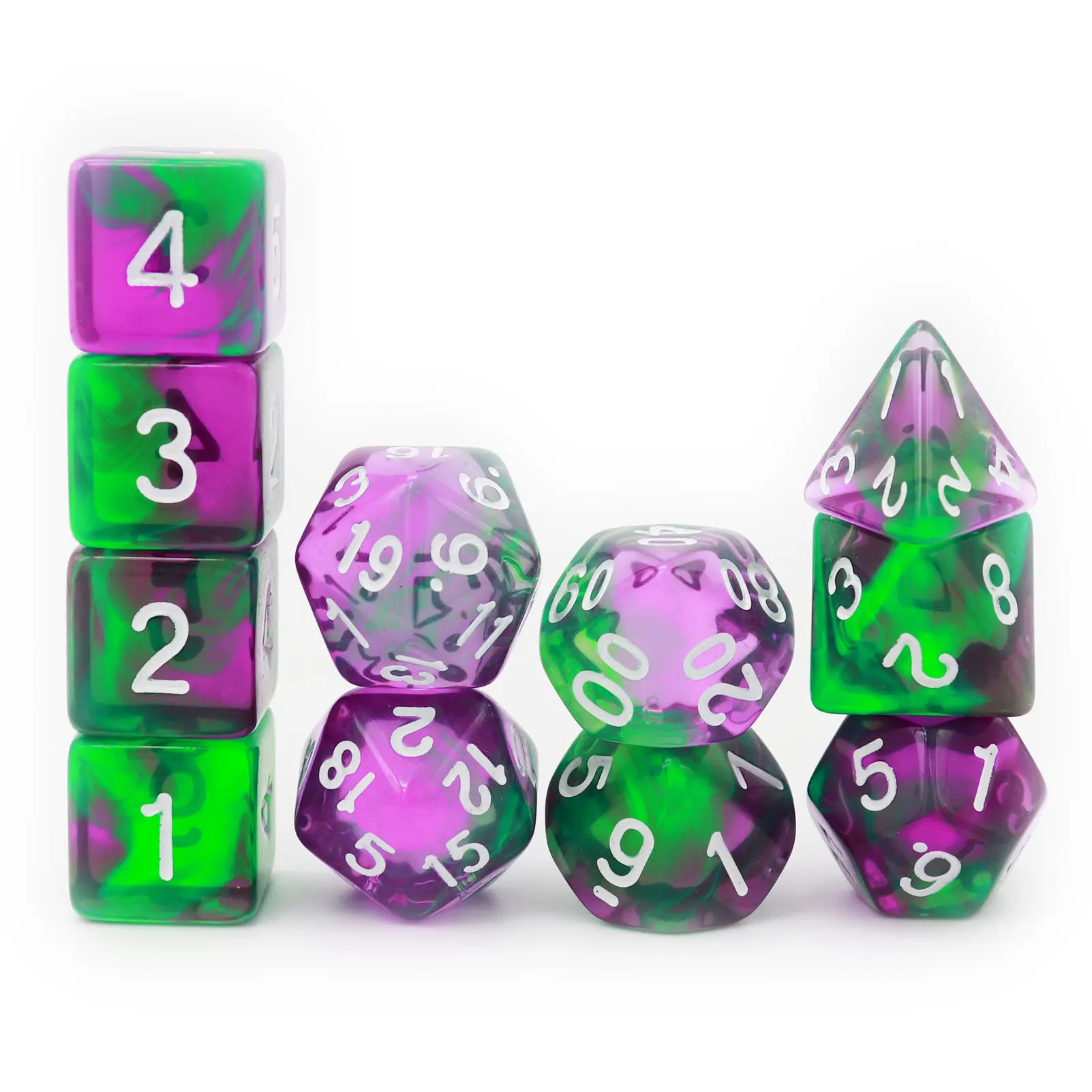 

Haxtec 11PCS DND Dice Set Extra D6 D20 Polyhedral D&D Dice for Roleplaying Dice Games-Translucent Green Purple