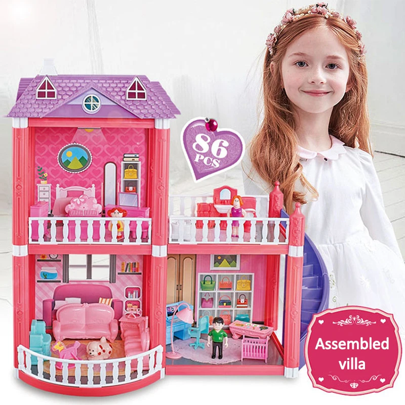 Kit de construcción de casa de muñecas para niños, Kit de construcción de  modelo de Kits miniatura, casa de muñecas Barbiehouse grande, muebles para  muñecas, juguetes para niños, regalo de cumpleaños|Casas de