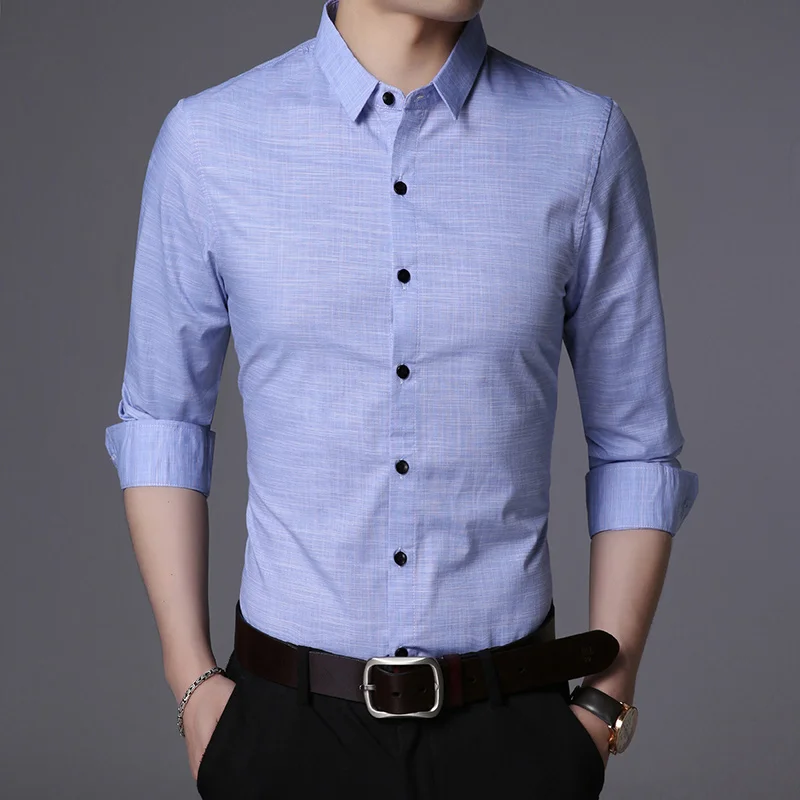 Новая модная брендовая дизайнерская мужская рубашка высокого качества, осенняя приталенная уличная одежда с длинным рукавом, повседневные мужские рубашки - Цвет: Dark Blue