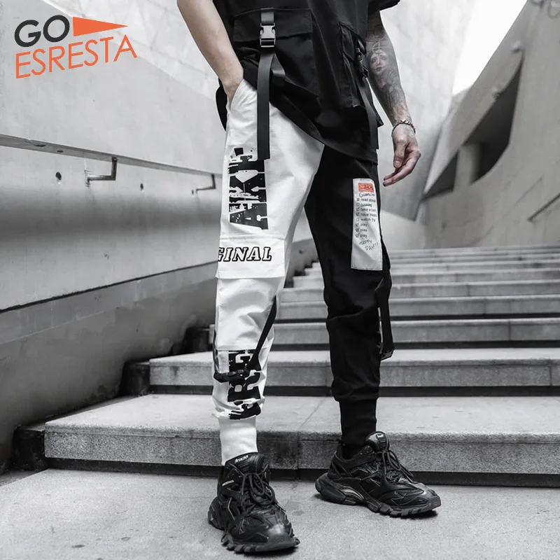 cargo pants black and white