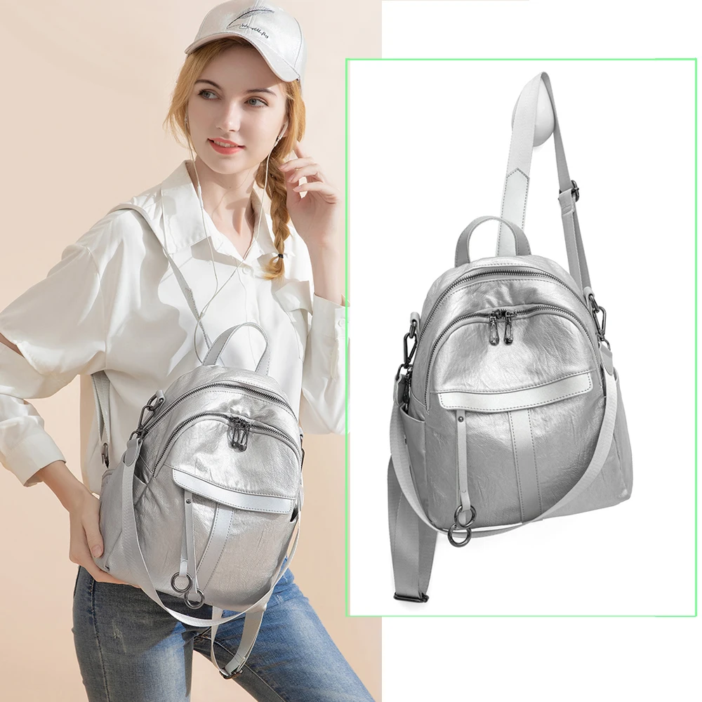 Mochila De Cuero antirrobo para mujer, bolso de hombro femenino Vintage, de viaje, de cuero genuino, 2021