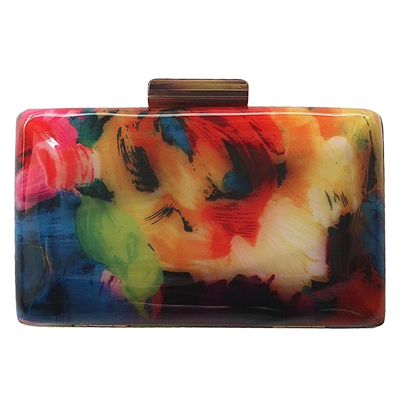 

New Clutch Bag Female Evening Bags Acrylic Bag Fashion Design Colorful Printing Women Shoulder Bag Casual Vintage Clutches Purse