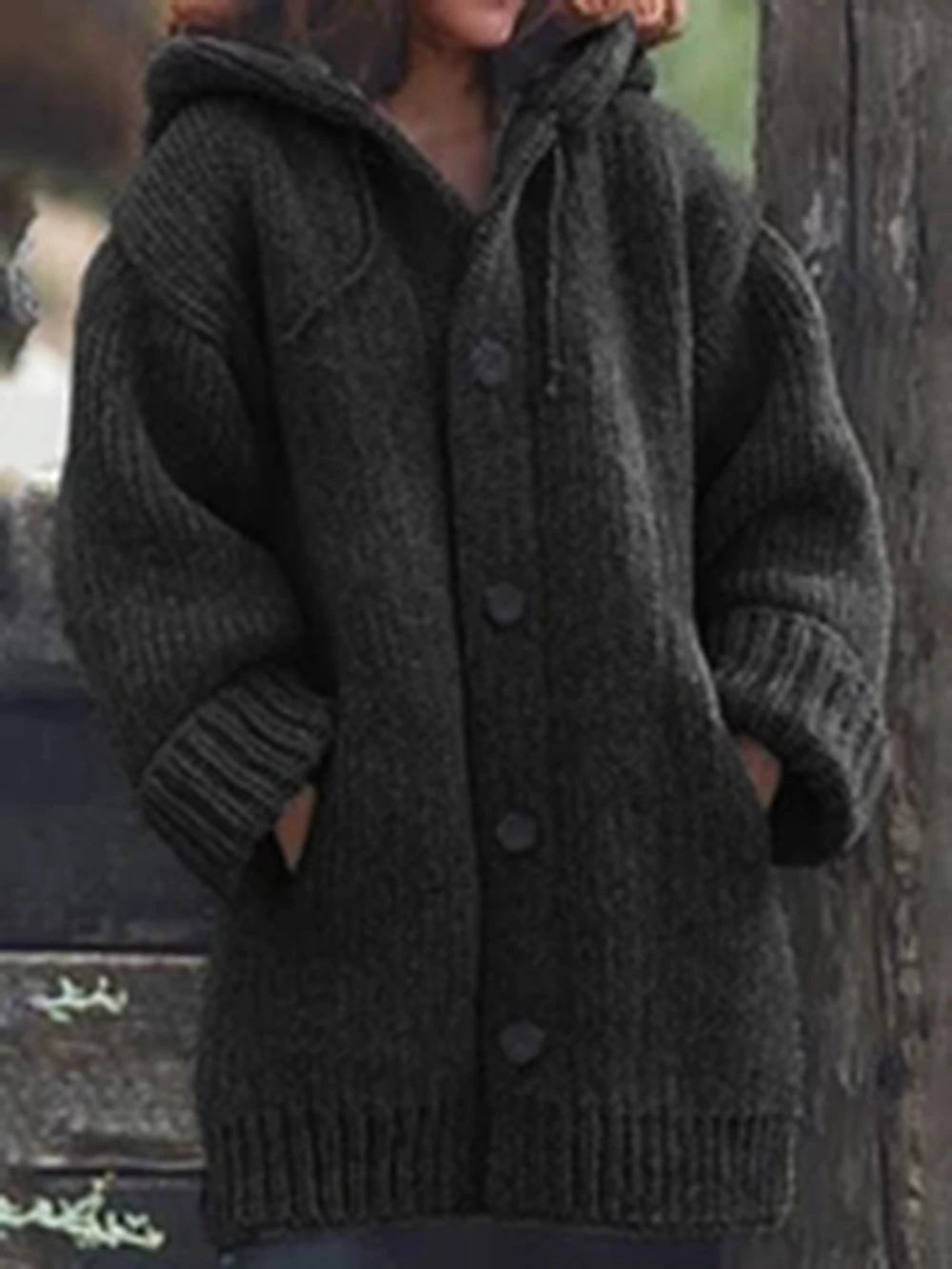 

LOOZYKIT Solid Cardigan Sweater Long Sleeve Knitted Sweaters Women Open Stitch Casual Sweaters Women Loose Hooded Sweater Mujer