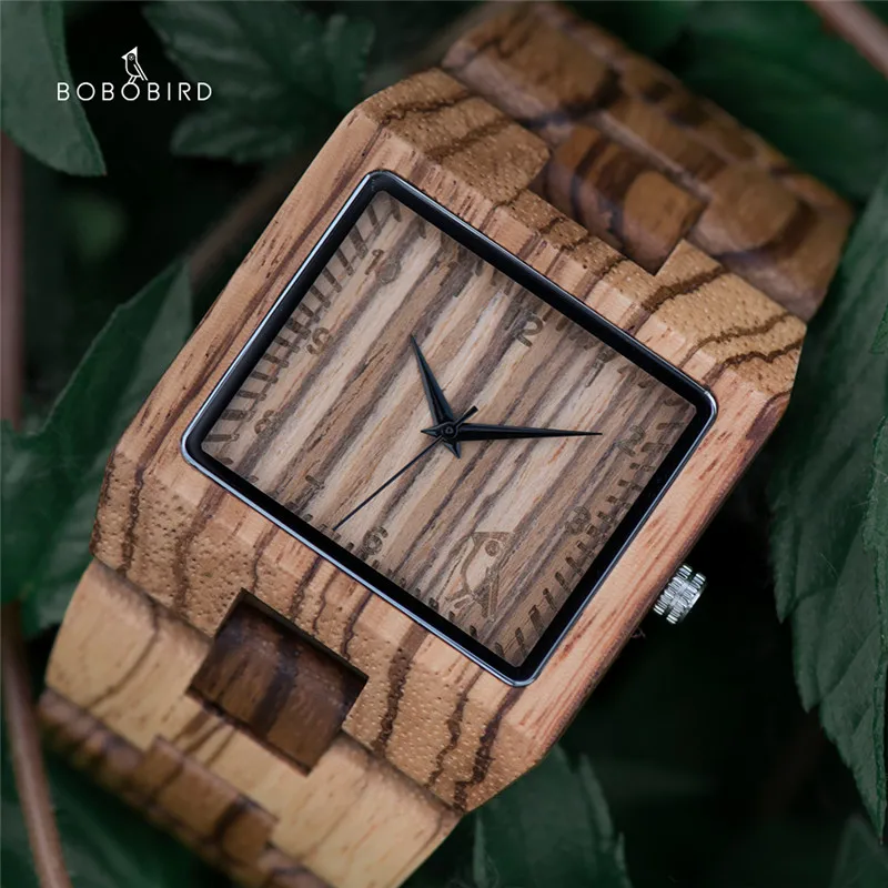 Bobo Bird Men Watch Zebra Wooden Watch Mens Luxury Brand Design Full