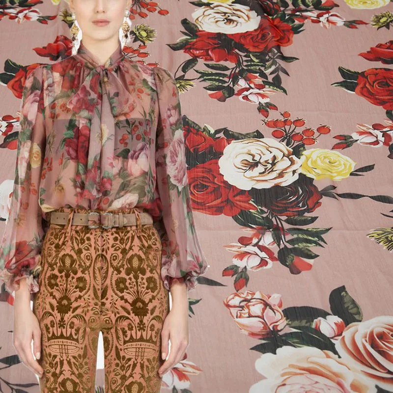 Multi-color roses digital painting Along the fiber chiffon fabric for dress ткань ткани tissu telas por metro tissus tela tecido | Дом