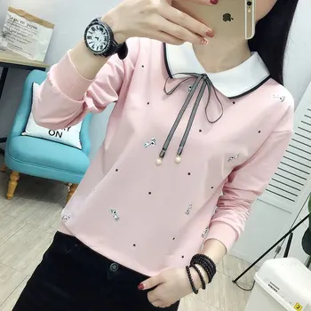 

Spring and summer girls' loose cotton T-shirt women's long sleeve medium length thin solid color middle-aged T-shirt women