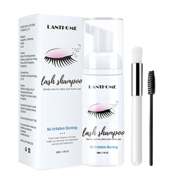 

LANTHOME Foam Cleaner Eyelash Extension Cleanser Shampoo Eyelashes Detergent Makeup Remover Tool with 2x Brush 50ML
