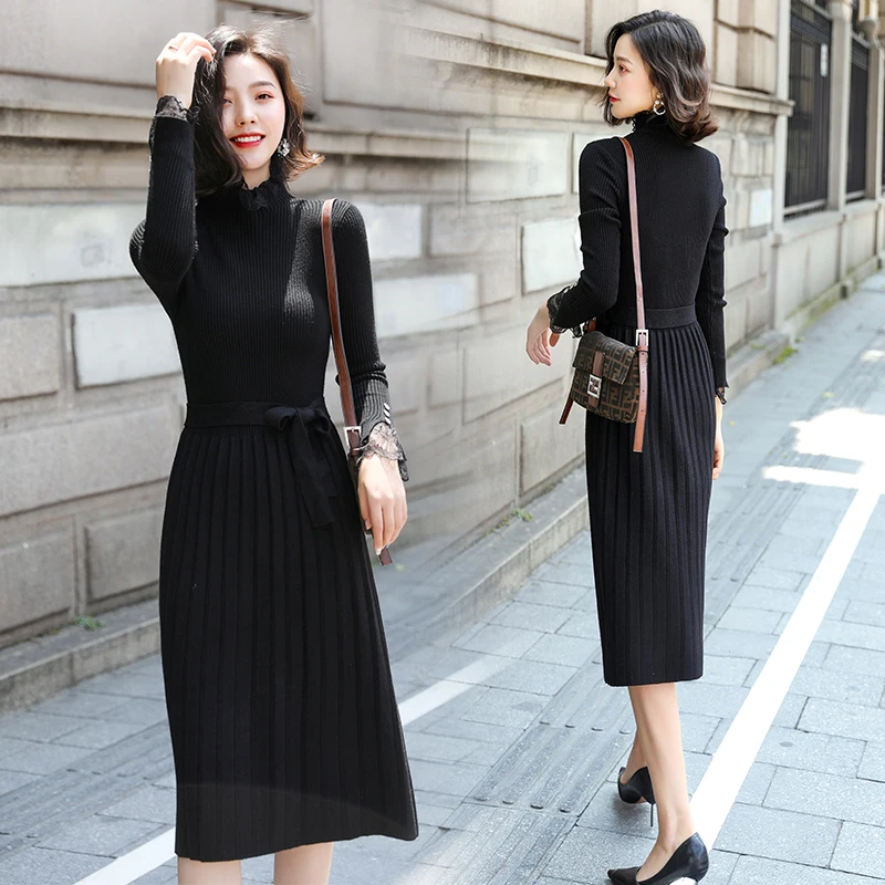 Ceny Moda sweter sukienka kobiety swetry z dzianiny sukienki koreański kobieta sweter plisowana sukienki Vestidos De Fiesta sukienka w stylu Vintage kobietysukienka damska sukienki na wesele damskie sukienki sukienki damski