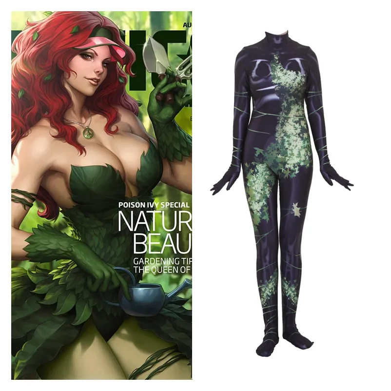 

Anime Superhero Poison Ivy Cosplay Costumes Pamela Isley Women Girls Catsuit Spandex Jumpsuits Bodysuit Party Halloween Suit