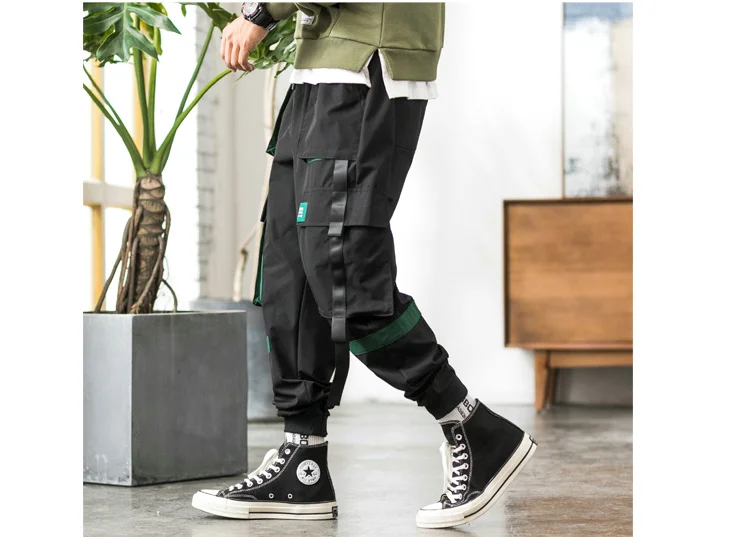 Мужские брюки-карго в стиле хип-хоп, новинка, Мужская Уличная одежда, брюки для бега, мужские хип-хоп спортивные брюки с карманами, M-5XL, черная одежда
