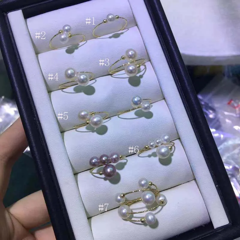 

Gorgeous mix style round pearl rings G18K women's jewelry
