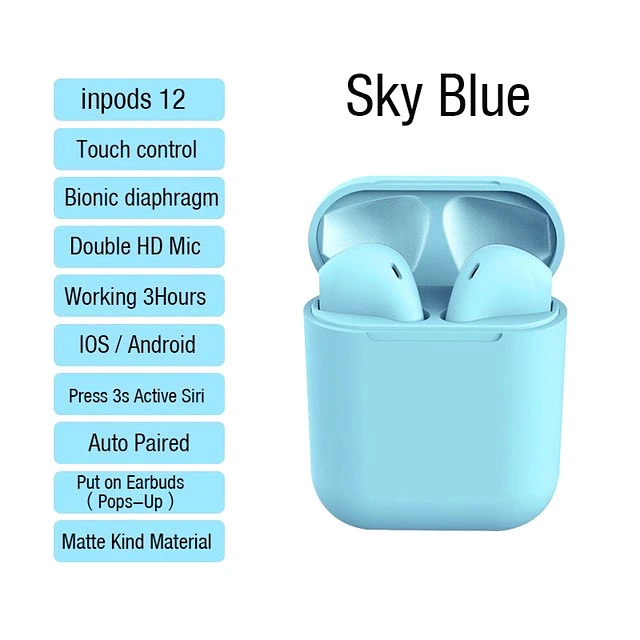 I12 TWS Bluetooth наушники матовые беспроводные наушники автоматическое подключение портативные наушники Спортивная гарнитура Музыка для всех смартфонов - Цвет: blue