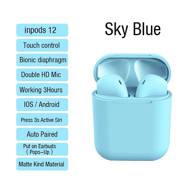 blue I12 TWS Bluetooth наушники матовые беспроводные наушники автоматическое подключение портативные наушники Спортивная гарнитура Музыка для всех смартфонов - Цвет: blue