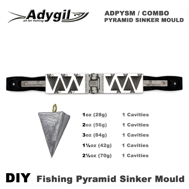 Adygil DIY Fishing Pyramid Sinker Mould ADPYSM/COMBO 1oz, 2oz, 3oz, 1.5oz,  2.5oz 5 Cavities