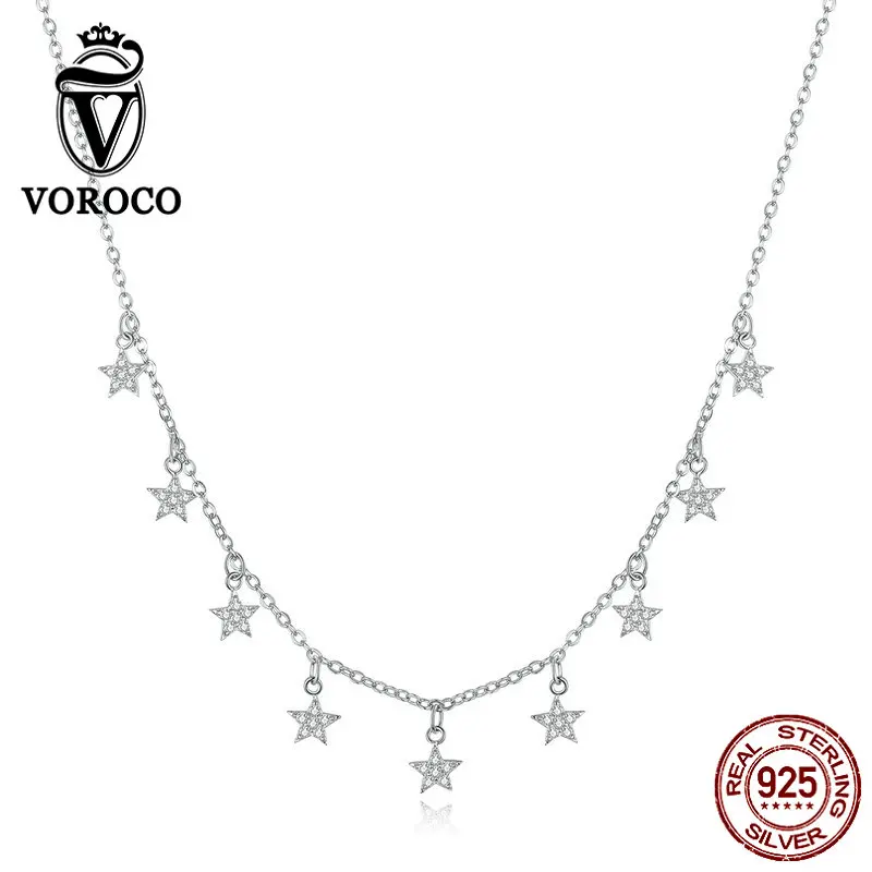 VOROCO, 925 пробы, серебряная короткая цепочка, ожерелья, звезды, межзвездные, колье, ожерелья для женщин, свадебное, хорошее ювелирное изделие, BNN116