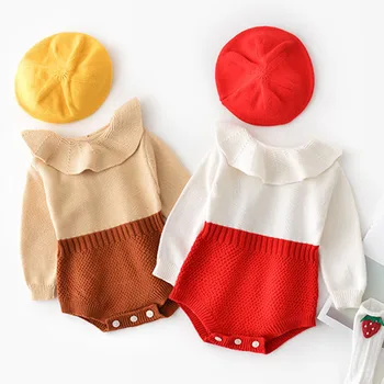 

Newborn Girl Clothes Winter Autumn Newborn Kid Baby Boys Long Sleeve knitting Romper Doll collar Patchwork Jumpsuit Outfit