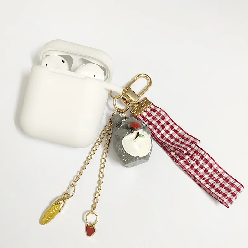 Милый мультяшный Тоторо декор Красный силиконовый наушник чехол для Apple Airpods Bluetooth наушники зарядная коробка Защитная крышка брелок - Цвет: White Totoro