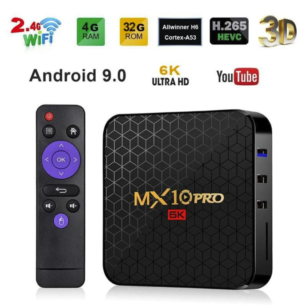 

YITESIKAI MX10 Pro 6K TV Box Android 9.0 Allwinner H6 Quad Core 4GB 32GB 64GB 2.4G WiFi USB3.0 for6K*4K H.265 Smart Media Player