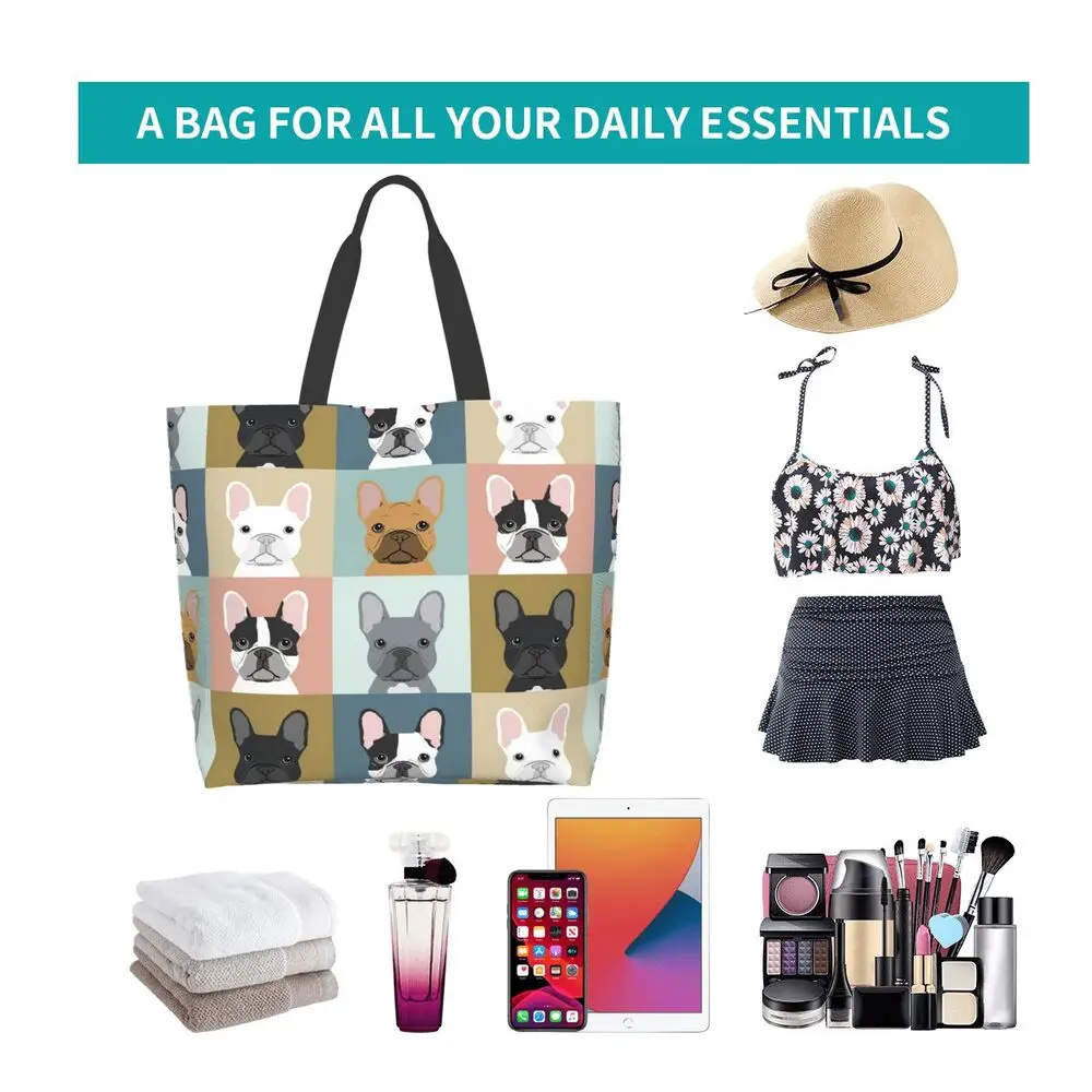 Cute French Bulldog Print Large Shoulder Bags Women Handbag And Shopper Purse Casual Eco Friendly Shopping Bags Totes Femme