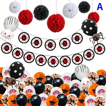 

metable 5sets Halloween Balloon Set Balloons Banner Kit Multiple Color Foil Latex PaperAluminum For Party Decoration