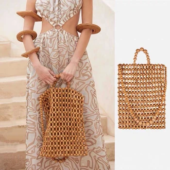

Bags for women 2020 new luxury handbags Pure hand woven bag Natural wooden bead handbag vintage Bamboo bag straw beach bag sac