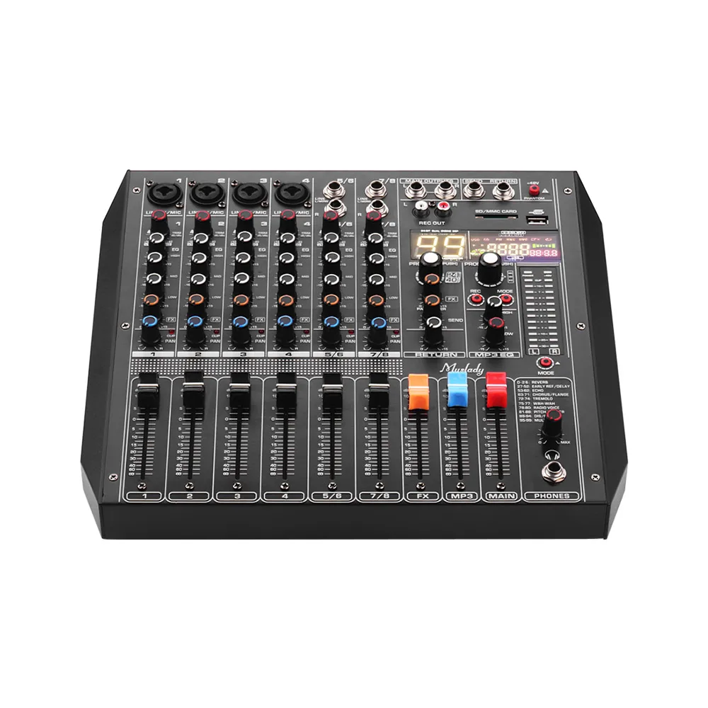 Muslady ER-800 8-канальный смешивания консольный микшер встроенный 99 DSP эффектов+ 48V Phantom Мощность поддерживает подключения BT для DJ караоке