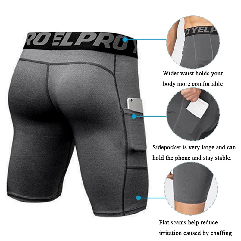 Promo 2019 New Mens Compression Shorts Line Short Tights Skinny Bodybuilding Breathable Man's Bottom Fitness Pocket Shorts