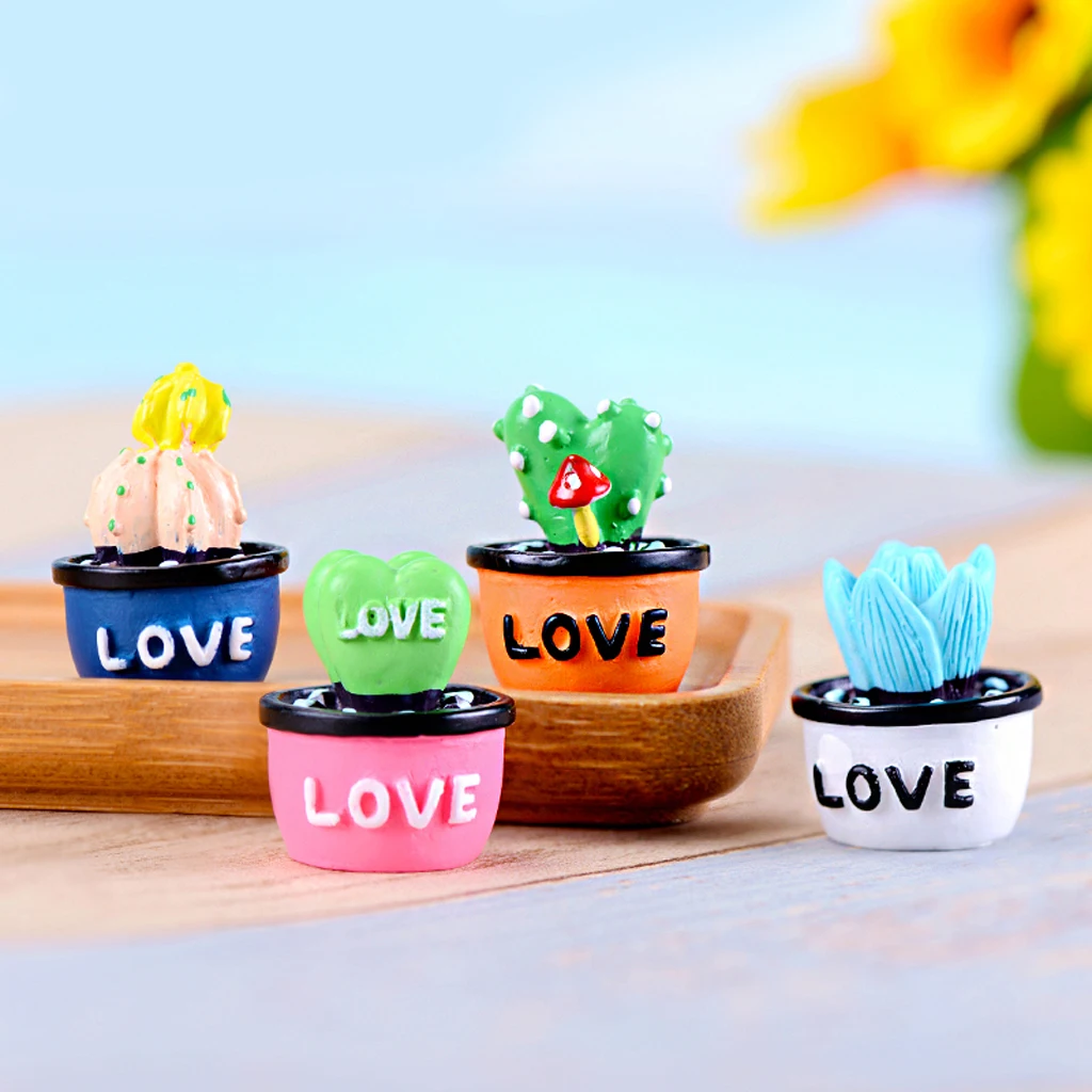 4pcs Cute Mini Cactus Ornament Fairy Garden Supplies Home Office Desk Decor Garden DIY Crafts Micro Landscape Decoration