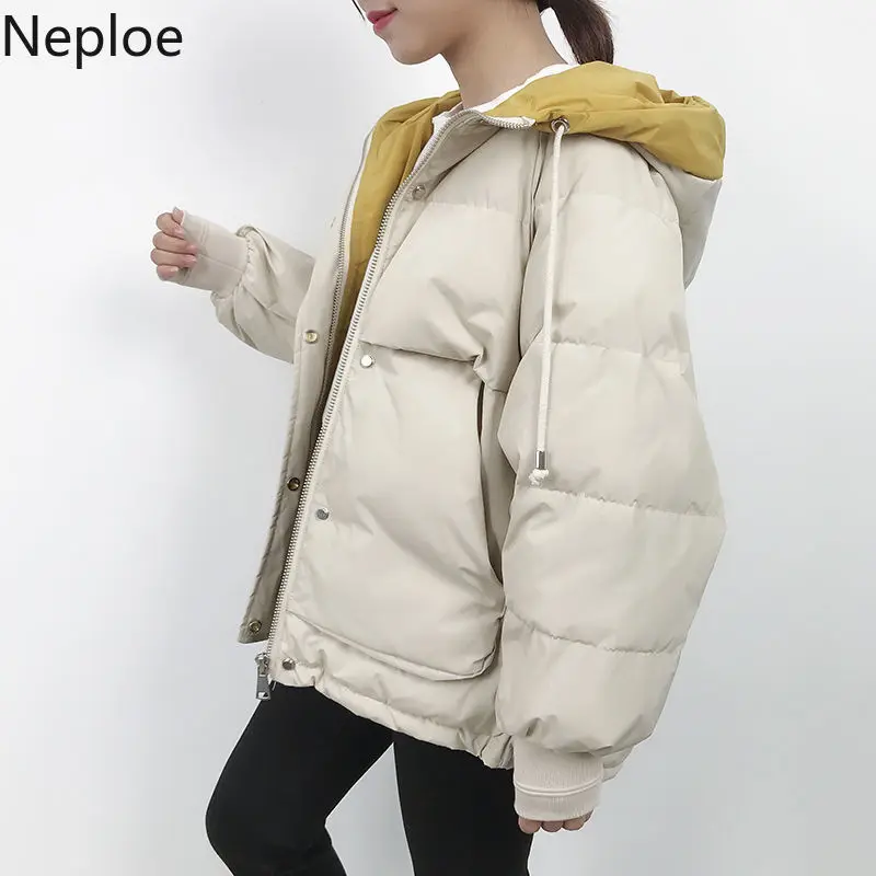 Neploe Harajuku зимняя куртка женская с капюшоном Толстая теплая верхняя одежда пальто однотонные парки на молнии модная новинка Abrigos Mujer Invierno 91037