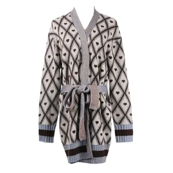 

Shuchan Long Sweater Korean Heart V-Neck High Street Korean Fashion Designer Cardigan Women Warm Knitted Sweater for Women