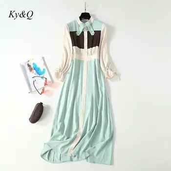 

Runway Brand Luxury Color Patchwork Office Ladies A-line Dress 2020 Women Spring Fashion Women New Long Dress Party Clothes
