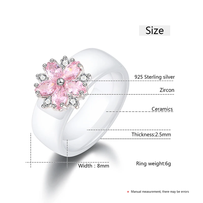Wedding Rings Silver Rings Silver Ring Female Girls Pink Crystal Geometric Ring Healthy Ceramic Ring Promise Wedding Engagement Rings For Women Best Gifts