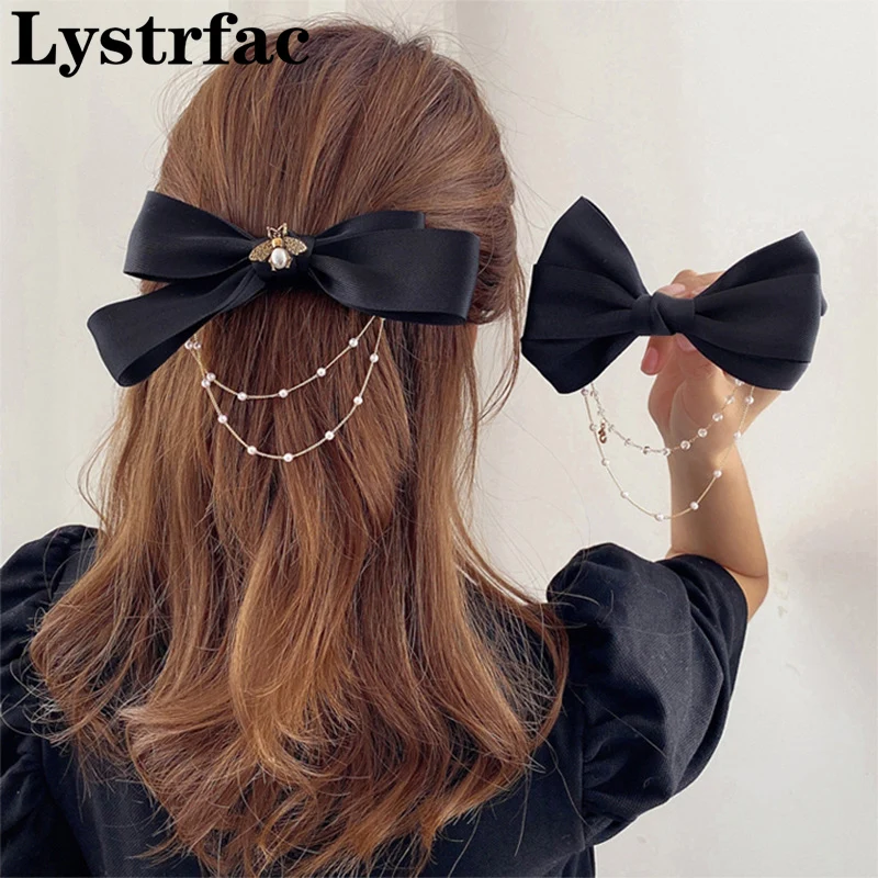 Lystrfac Korean Long Ribbon Bow Hairpin for Women Girls Hairclip Bangs Hairgrips Cute Back Head Top Clip Hair Accessories