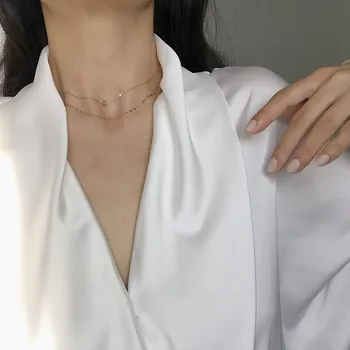 

100% Authentic 925 Sterling silver Gold Double Rows Lucky Ball Bead Choker Short Necklace FINE Jewelry TLX779