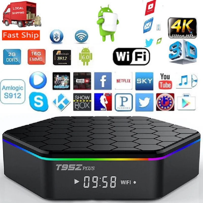 

T95Z plus Android 7.1 TV BOX Amlogic S912 4K Set Top box OctaCore 2GB/3GB 16GB/32GB Dual WiFi T95Z Smart media Player