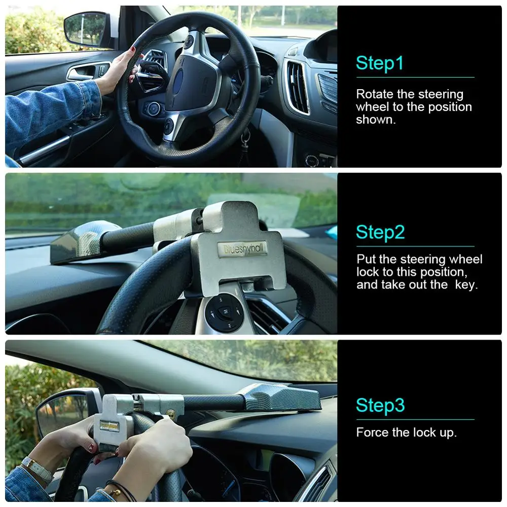Steering Wheel Lock Car Locking Alarm Retractable Auto AntiTheft