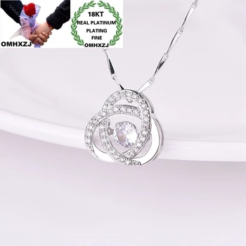 

OMHXZJ NA319 Wholesale European Fashion Woman Girl Party Birthday Wedding Gift Dancing Zircon 18KT White Gold Pendant Necklace